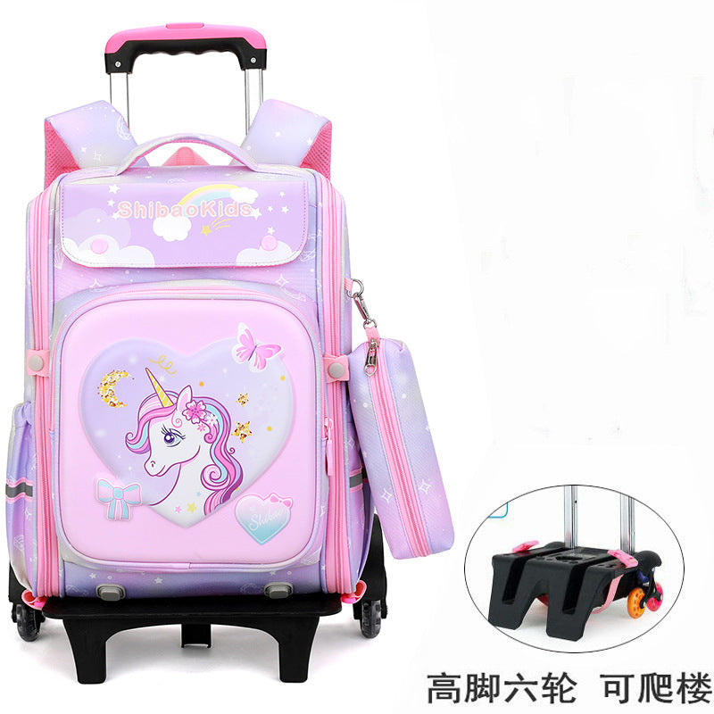 Z25022309跨國新品兒童拉桿書包小學生男女生爬樓梯六輪防水護脊減負大容量