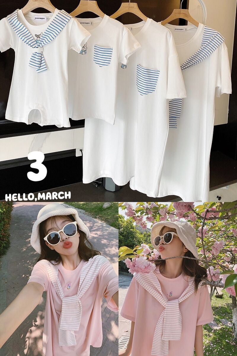 L25041712夏海軍風親子裝一家三四口母子母女媽媽裙嬰兒爬服洋氣短袖潮