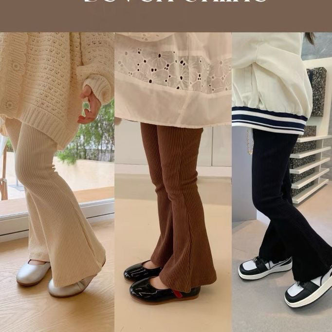 Z25030902兒童喇叭褲夏季新款兒童微喇叭褲女童冰絲坑條彈性洋氣外穿緊身褲