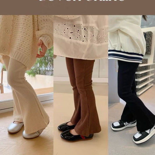 Z25030902兒童喇叭褲夏季新款兒童微喇叭褲女童冰絲坑條彈性洋氣外穿緊身褲