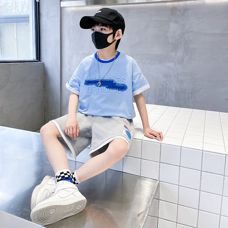 FC24040713童裝男童夏裝短袖個性套裝2024全新中大童運動兒童夏季薄款兩件套(9-12天到貨)