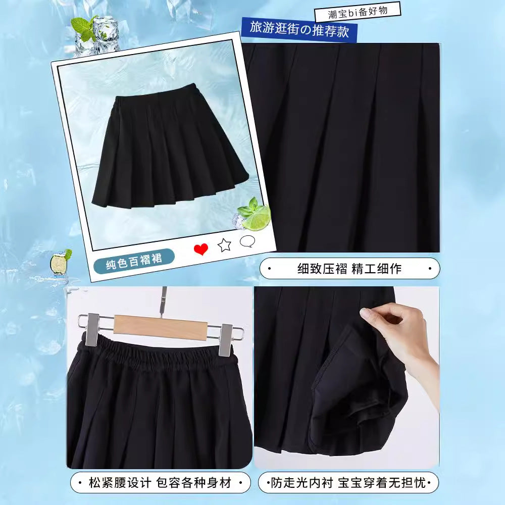 Z25033113女童網球裙夏季中大兒童黑色百褶裙夏安女孩運動短裙薄