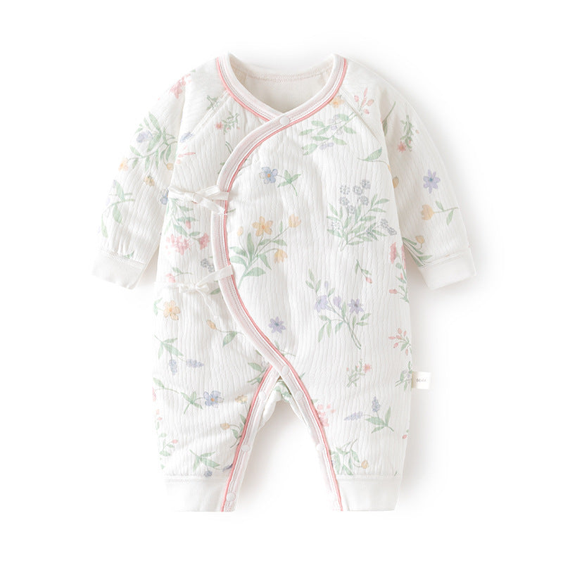 GJ25102110新生夾棉連身衣薄棉無骨哈衣秋季純棉初生40克蝴蝶寶寶爬衣