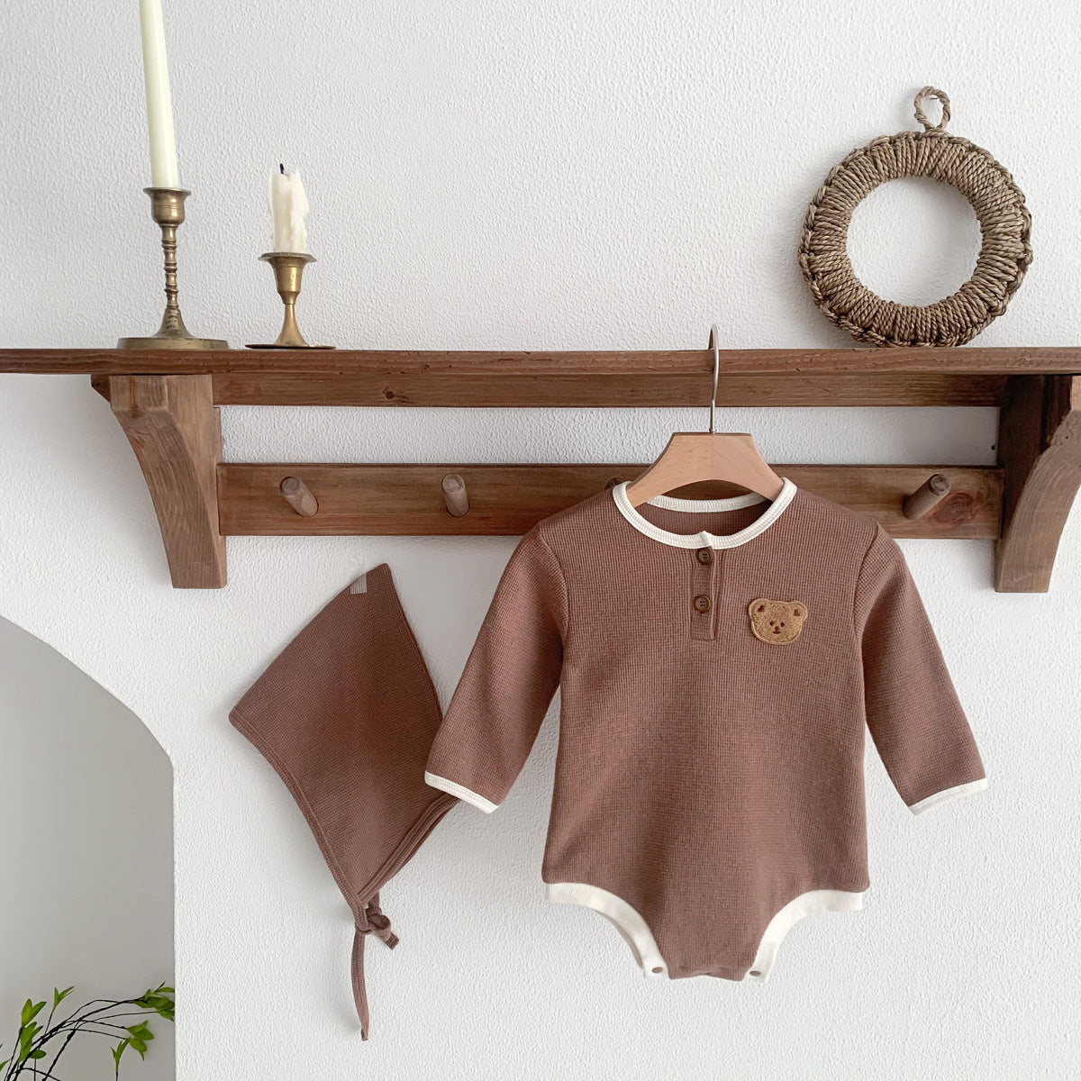 G23082414嬰兒連體衣韓版寶寶春秋款男女童哈衣卡通圓領包屁衣爬服帶帽