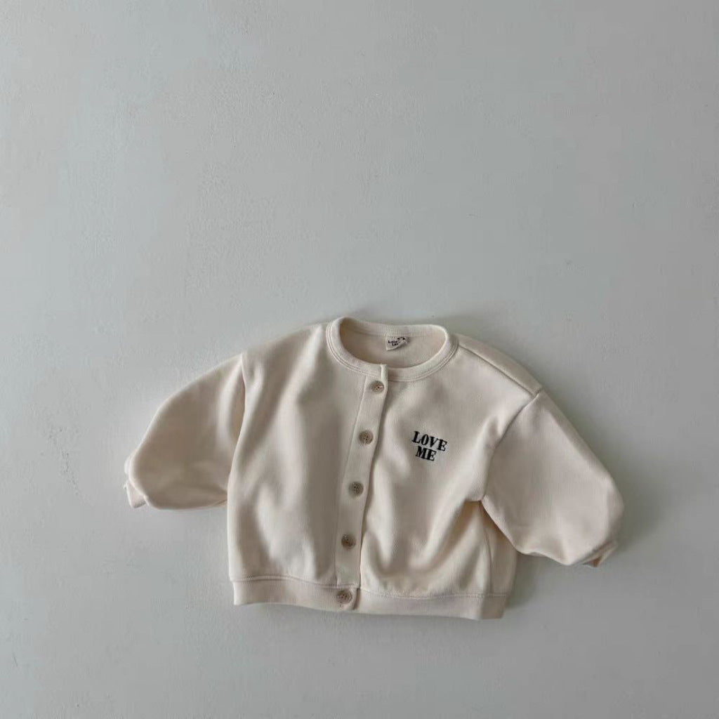 GB25111304韓版ins圓領紐扣開衫女寶寶裙春秋款上衣潮牌兒童百搭舒適