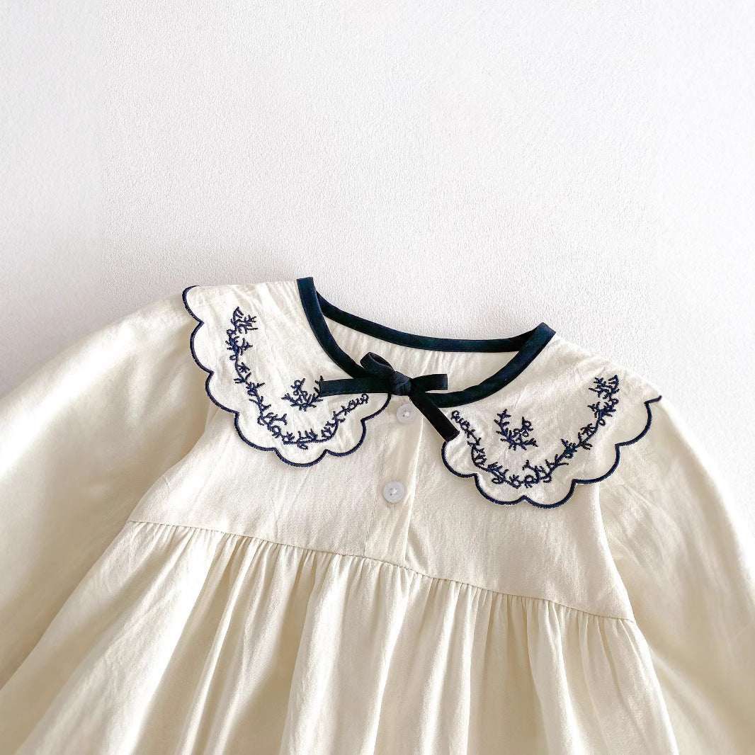 G25092507新款INS新款女寶寶秋季衣洋氣繡花翻領長袖包屁衣嬰兒薄款連體