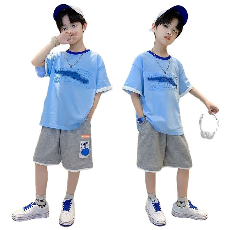 FG25053002男童套裝新款夏季純棉大童童裝短袖兒童男孩酷帥夏裝運動衣服