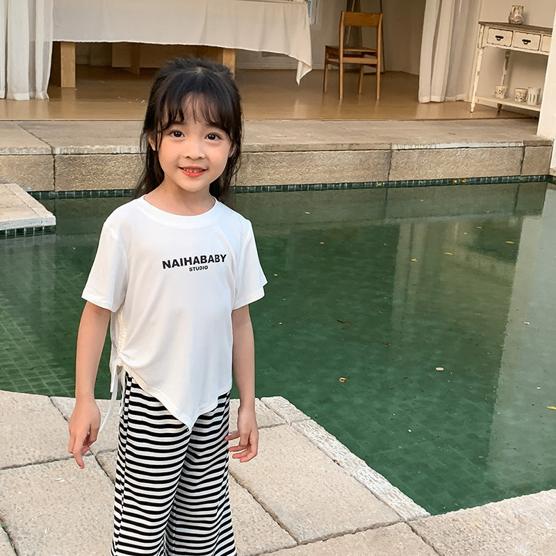 J24022913新款女童休閒套裝洋氣時髦韓版女寶寶春秋款兒童寬褲兩件套