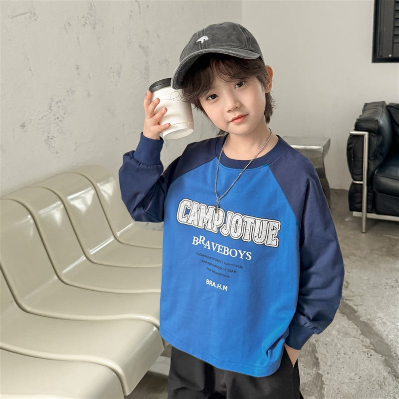 GJ25082723男童春秋新款童裝長袖T卹兒童韓版純棉秋裝衣服插肩袖