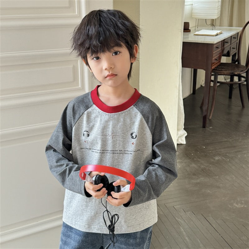 GJ25082723男童春秋新款童裝長袖T卹兒童韓版純棉秋裝衣服插肩袖