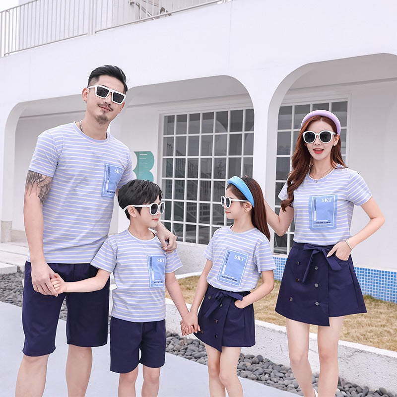 I23041106親子裝-夏裝新款條紋母女短裙褲套裝