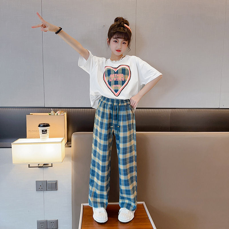 FC24040712女孩夏裝套裝2024新款兒童時尚洋氣夏款運動服大童夏季短袖兩件套(9-12天到貨)