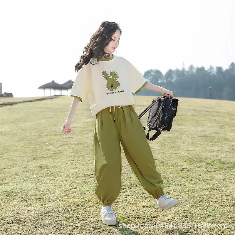FG25053018女童夏裝2025新款短袖t卹夏款中大童洋氣時髦衣服兒童夏季套裝潮