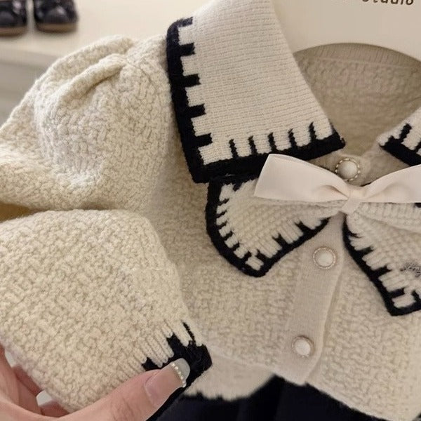 CF25091920女童秋季春季潮流蝴蝶結裙裙兒童小香風時尚針織套裝