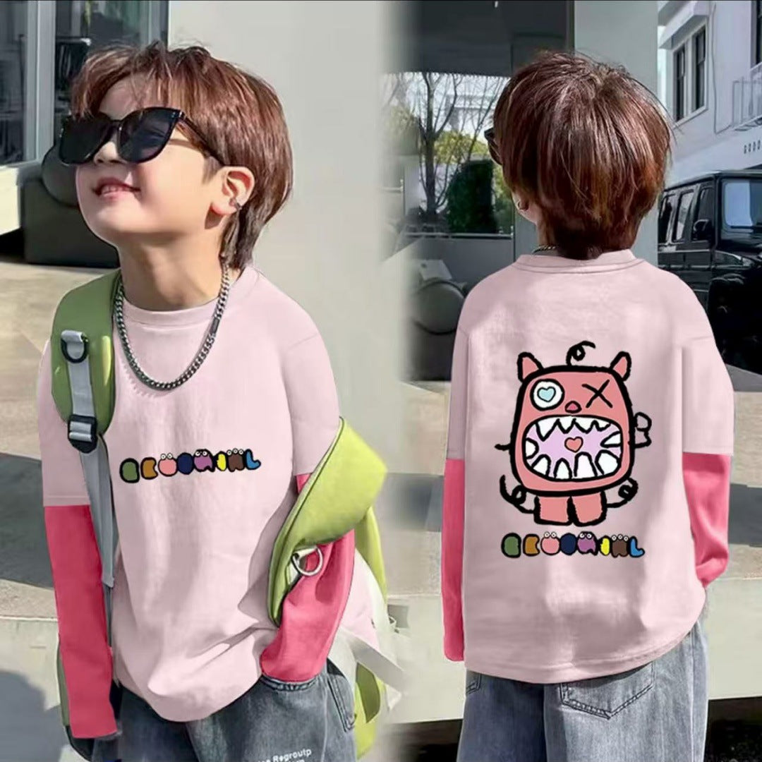 CE25091903男女童純棉T春秋新款兒童長袖打底帥氣中大童寶寶休閒假兩件上衣