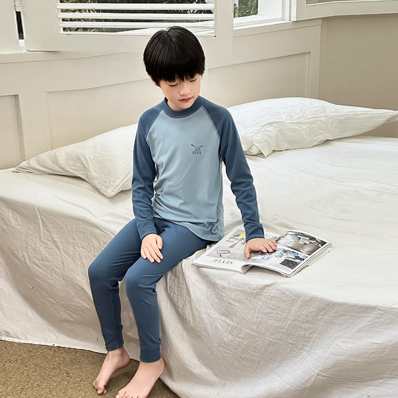 FF24102515色拼毛德絨兒童秋衣秋褲保暖內衣套裝秋冬家居服男童睡衣(9-12天到貨)