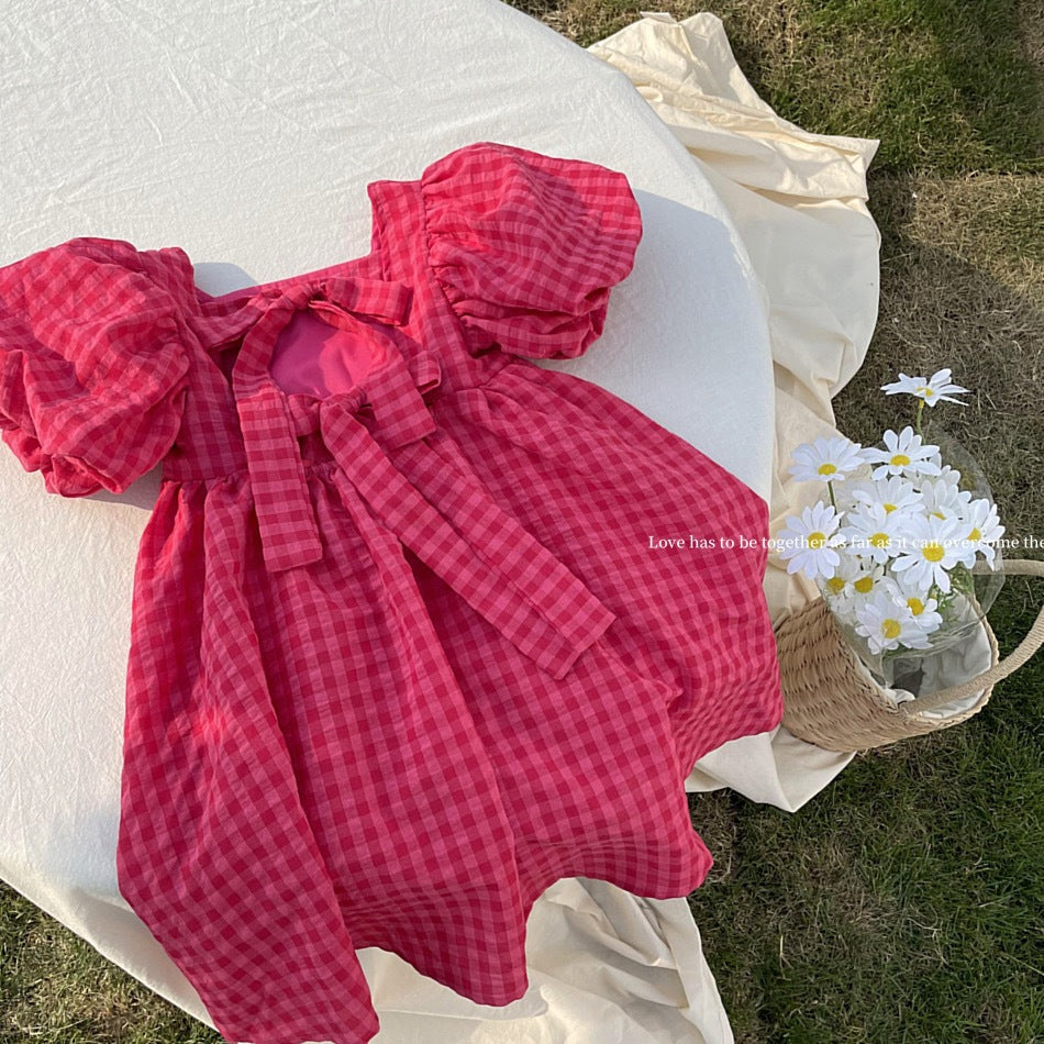 C24061601韓國童裝女童洋裝女童小女孩夏季洋氣蝴蝶結露背兒童公主裙