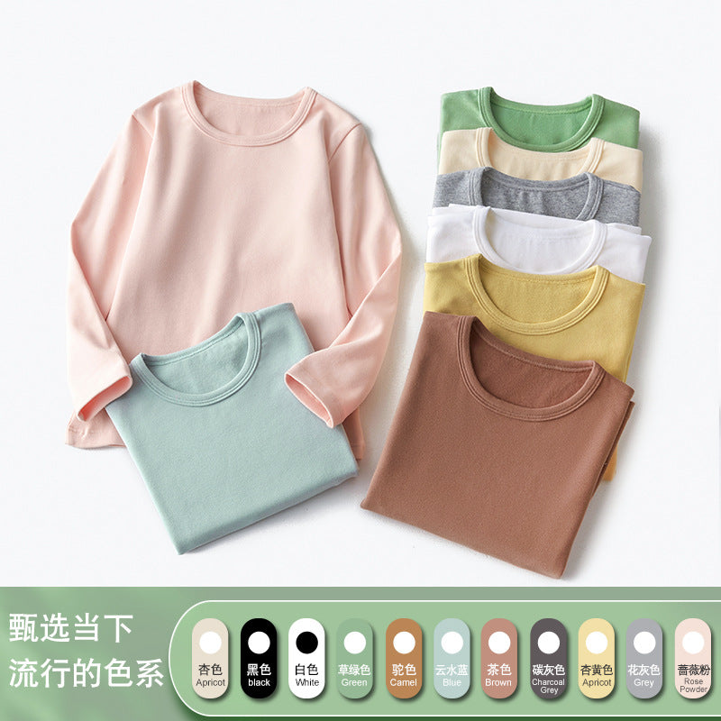 s23110911新款男童長袖T卹春秋款兒童圓領保暖打底衫女童寶寶上衣磨毛