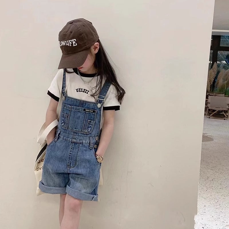 Z25033115女童牛仔背帶褲春夏季女孩兒童裝褲子韓版百搭薄款中大童休閒短褲