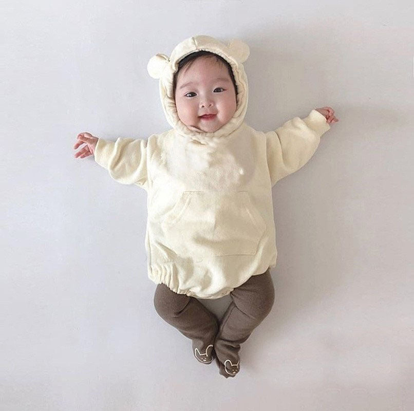 GB24011122春秋嬰兒可愛小熊爬服男女寶寶長袖連帽衛衣包屁連體哈衣