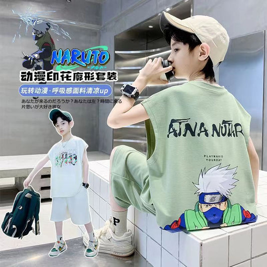 FG25053003新款中大男童夏裝時髦短袖套裝男孩兒童酷帥氣痞帥夏季潮衣服