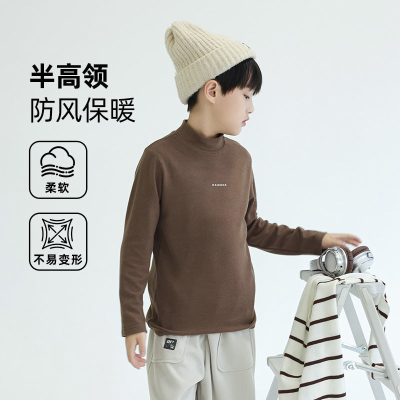FF24102505秋冬新款男童t恤保暖內搭上衣防發熱德絨半高領兒童打底衫(9-12天到貨)