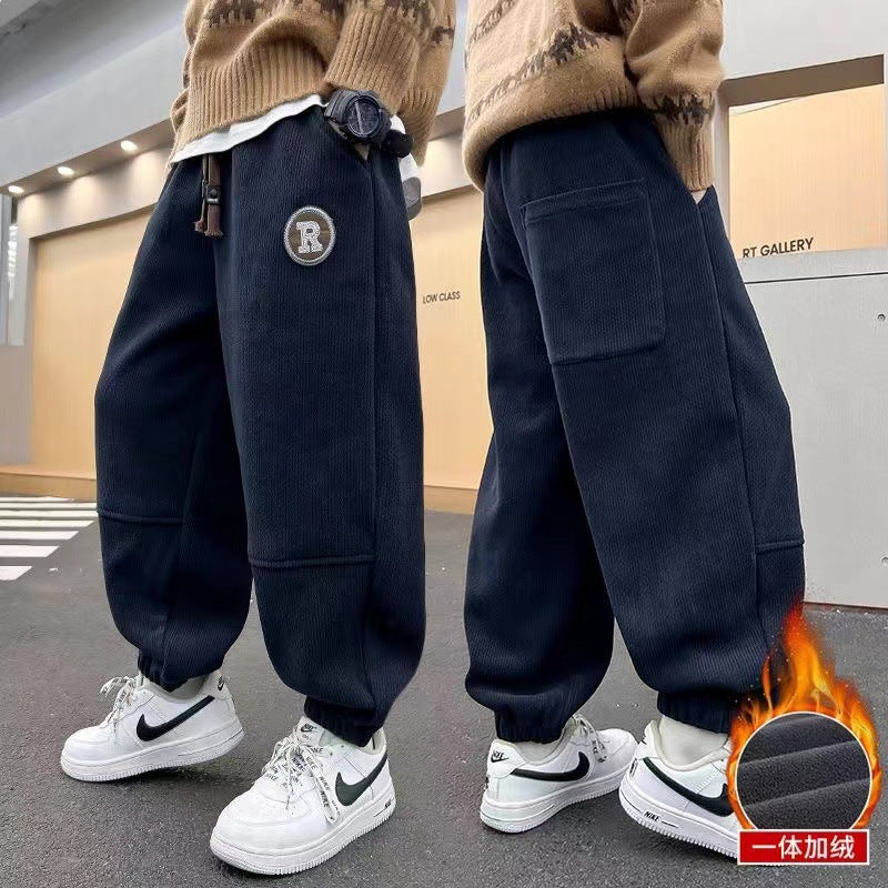 Z26010116男童褲子2025秋冬新款燈芯絨衛褲中大童休閒運動時尚潮流加絨長褲