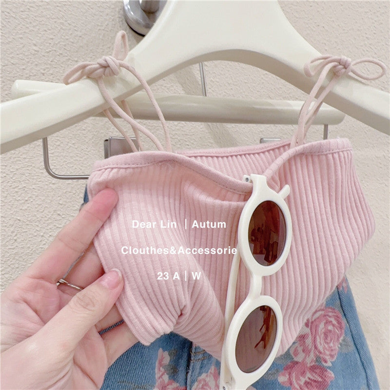 C23042519新款韓國童裝夏季女寶寶吊帶衫牛仔裙