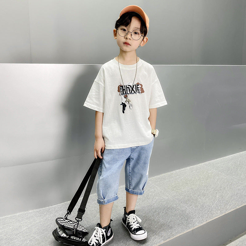 F23050206男童夏裝套裝2023新款夏季短袖兩件套衣服帥氣韓版潮-中大童