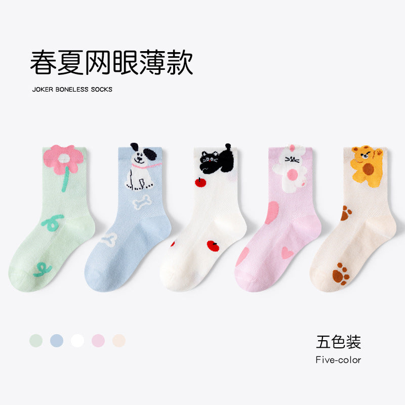 GI25073103兒童襪子春夏薄款可愛蝴蝶結女童網眼純色女孩日繫針織中筒棉襪