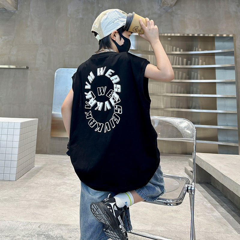 🎈精品童裝🎈FH25062703童裝男童夏季紅色背心套裝中大童男孩休閒T卹坎肩兩件套