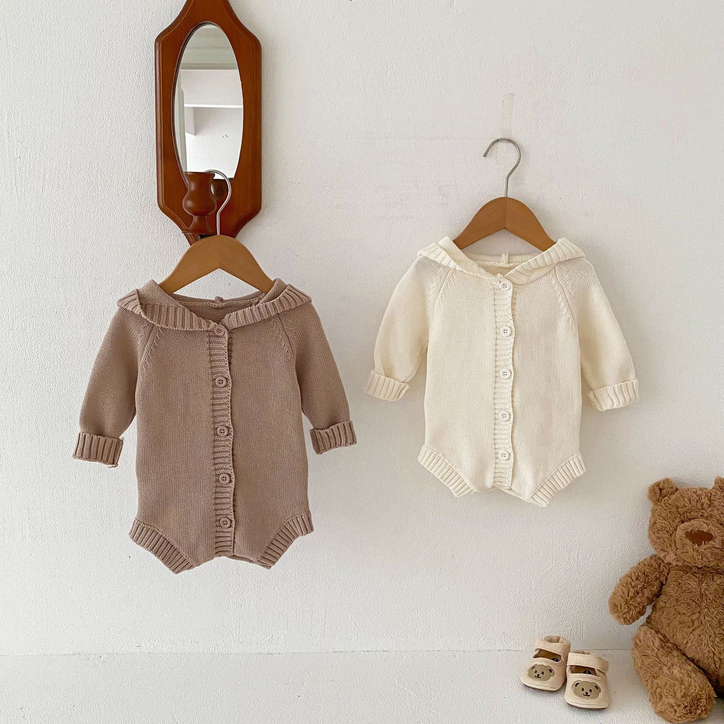 G24110618韓版嬰幼兒寶寶ins秋季新款針織連帽哈衣2024寶寶秋季毛衣款爬衣