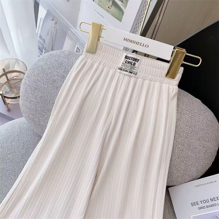 Z25030912女童闊腿褲洋氣夏季薄款女孩冰絲垂垂褲中大童時髦直筒褲子女寶寶