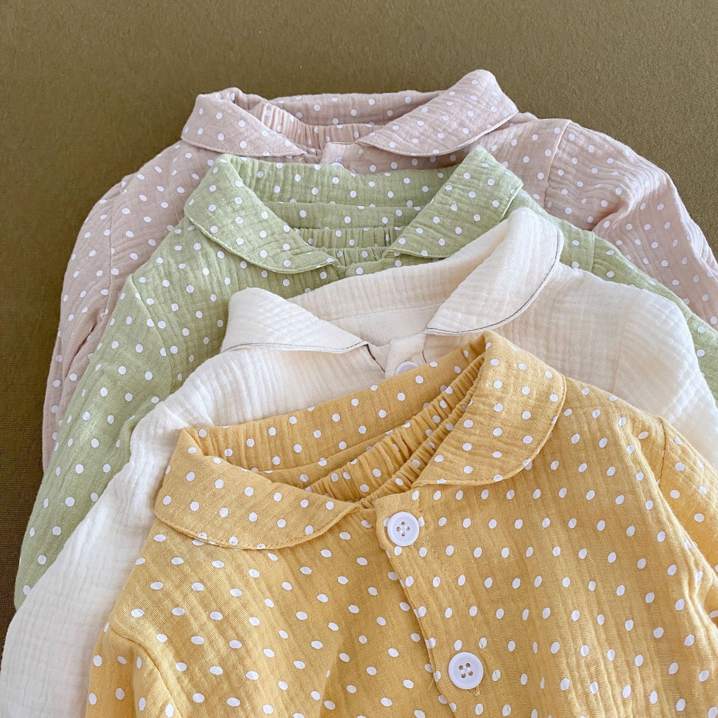 Z25020915兒童睡衣寶寶春季和秋季純棉紗布波點男童長袖兩件套裝女童家居服