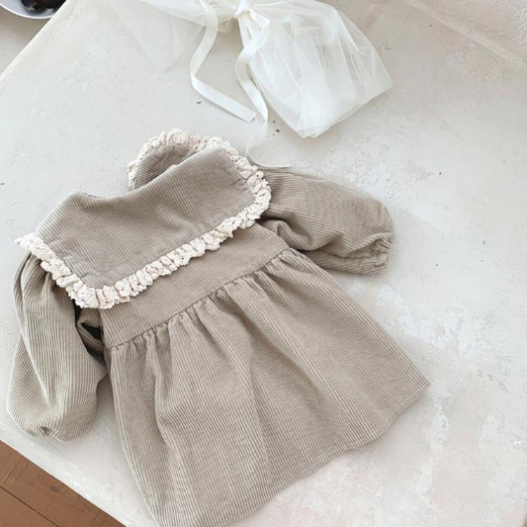 GB24011107韓版ins女寶寶長袖棉燈芯絨娃娃領裙嬰幼童潮搭休閒蕾絲翻領童裙
