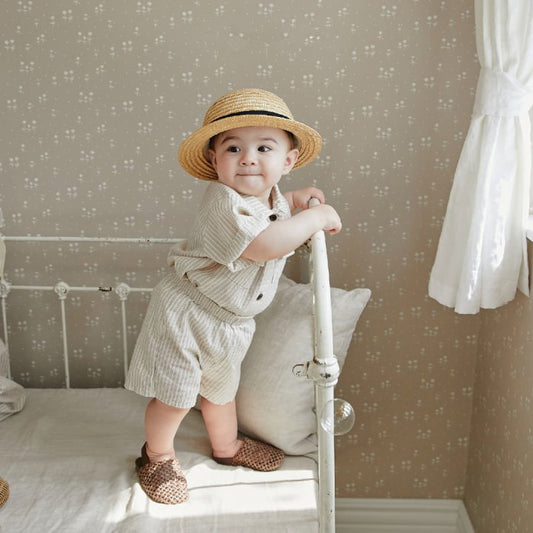 GB24031711韓版ins時尚格紋豎條套裝男女寶寶運動休閒戶外夏季百搭清涼條紋