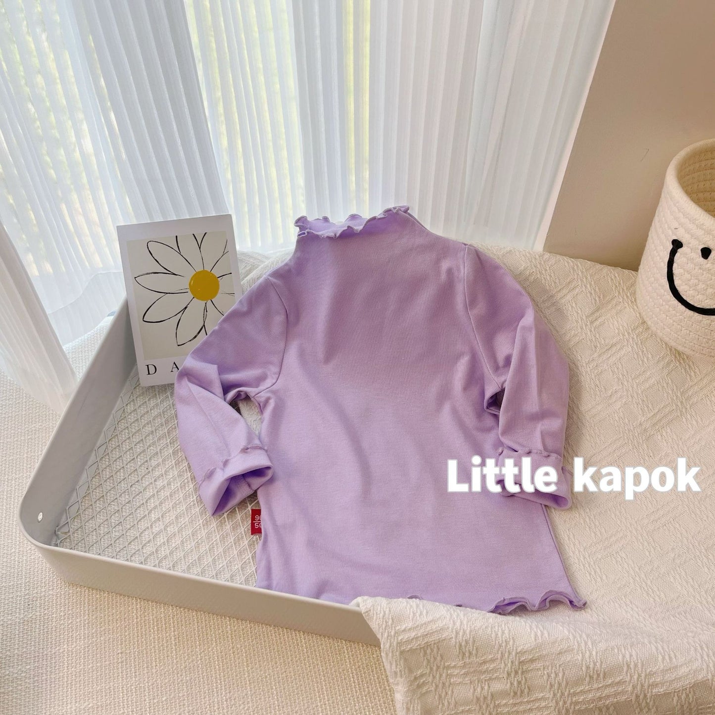 CA24121815秋冬兒童時尚打底衫男童木耳邊半高領上衣百搭蕾絲長袖