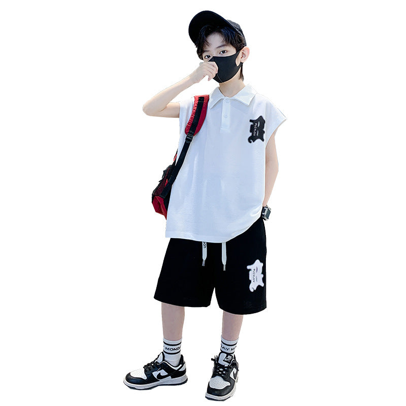 🎈精品童裝🎈FH25062705男童夏裝背心POLO衫套裝夏季新款中大童運動痞帥氣夏款兩件套
