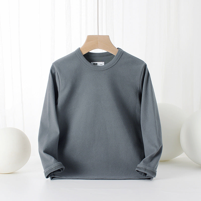 FI25101404秋季童裝韓版新款男童打底衫女童純棉彈性純色長袖兒童T恤批發