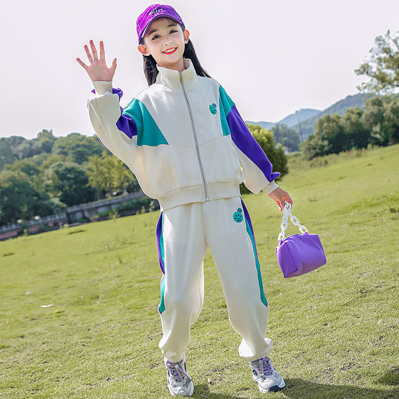 FC23120714女童秋裝套裝2023年新女孩春季和秋季網紅運動時尚兒童兩件式洋氣春款(9-12天到貨)