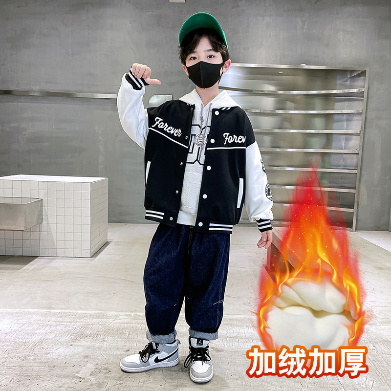 FC23120705童裝男童外套2023新款兒童棒球服秋裝男孩秋季春秋款潮牌外套上衣(9-12天到貨)