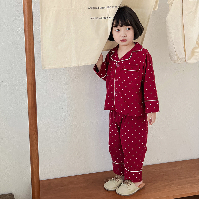 Z25020905兒童睡衣男童純棉a類格紋2025新春季秋季女童長袖套裝寶寶家居服