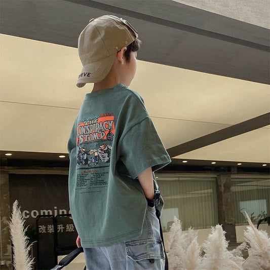 Z25030404童裝男女短袖t恤棉質吸汗透氣夏季寬鬆兒童寶寶半袖上衣中小童潮