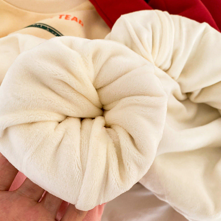 CA24011803新款女童過年平安喜樂衛衣加絨加厚圓領拜年服紅色寶寶兒童上衣潮