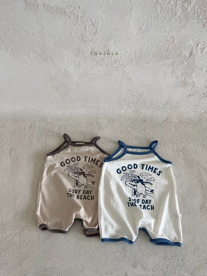 GB23080310韓版ins新款夏季兒童吊帶連體哈衣卡通英文包屁短爬清爽寬鬆童裝