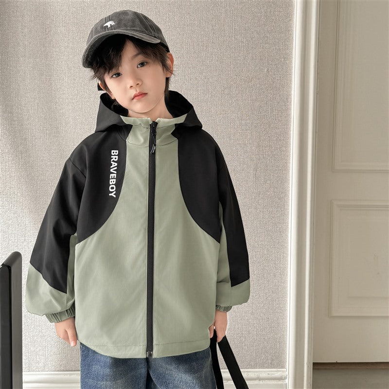 GJ25082703秋季新款男童連帽衝鋒衣軟殼外套兒童戶外秋裝衣服露營