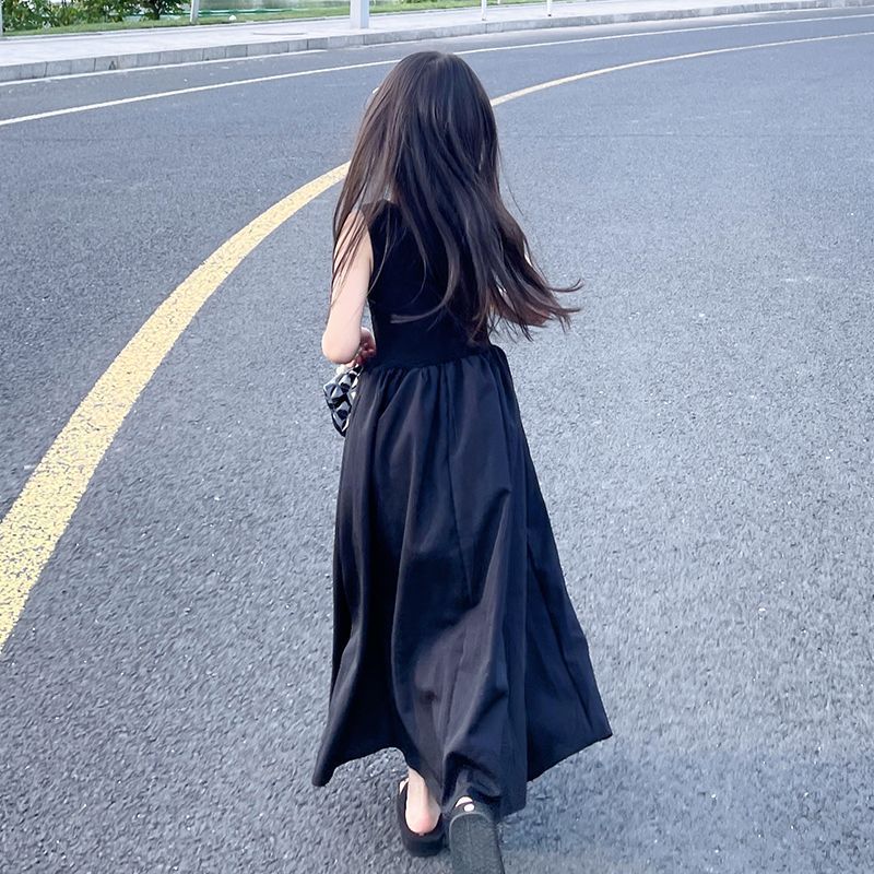 Z25033105女童洋裝莫代爾夏季兒童小黑裙休閒長裙女大童洋氣無袖背心裙