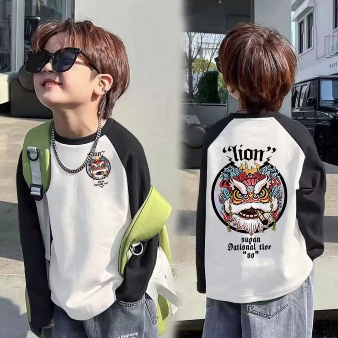 CE25091906男童長袖兒童T恤春秋裝新款大童春秋純棉打底成型帥氣上衣