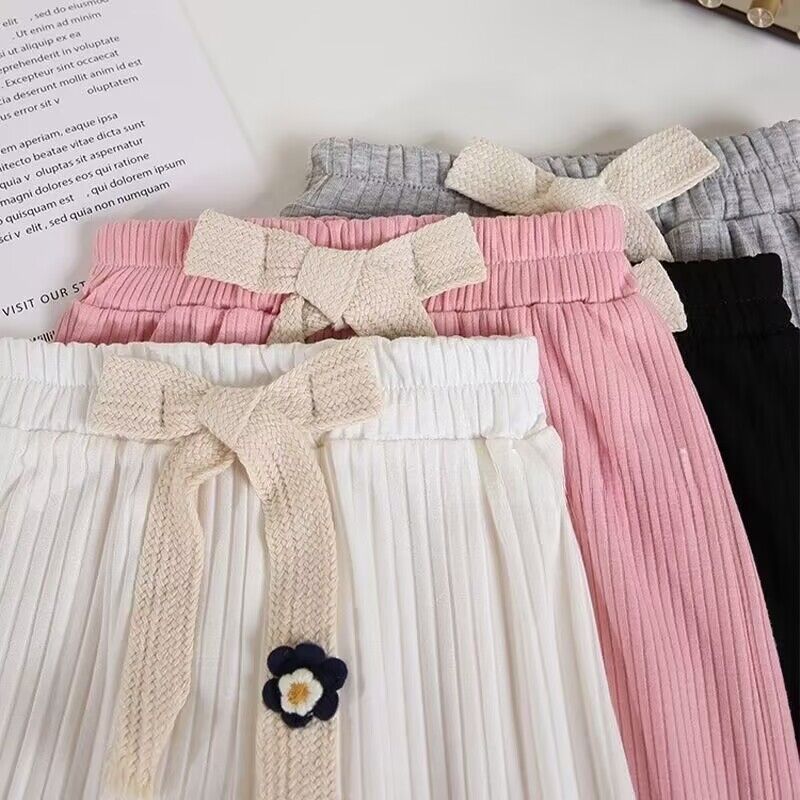 Z25030915夏款女童闊腿褲冰絲薄款寬鬆休閒寶寶抖抖褲中小童九分褲褲子外貿