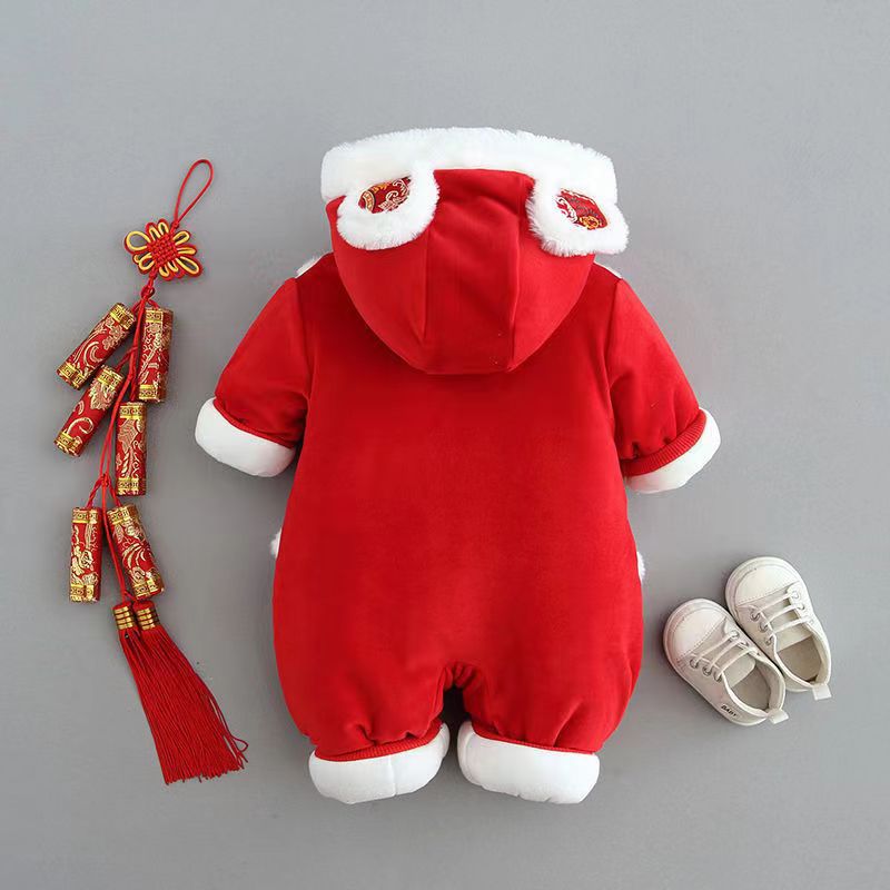 Z23121409新生嬰幼兒衣服秋冬裝冬季加厚拜年服男女寶寶新年裝過年冬連身衣(9-12天到貨)